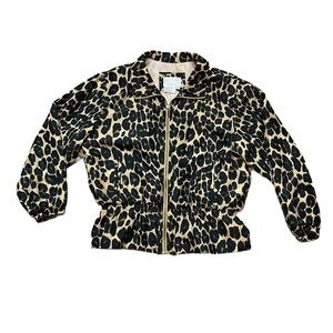 Vintage Petite Sophisticate Jacket Womens Leopard 100% Silk Zip up bomber jacket